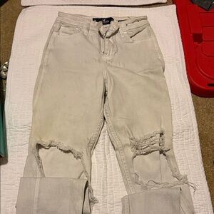 Hollister Cream Distressed Boyfriend Jeans